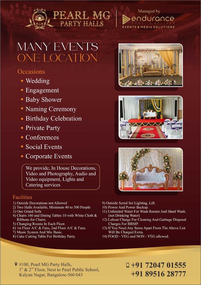 Meetz Party Hall — Banquet Hall in Bangalore (on-site parking, in-house decoration, bar service available, 150–250 guest capacity)
