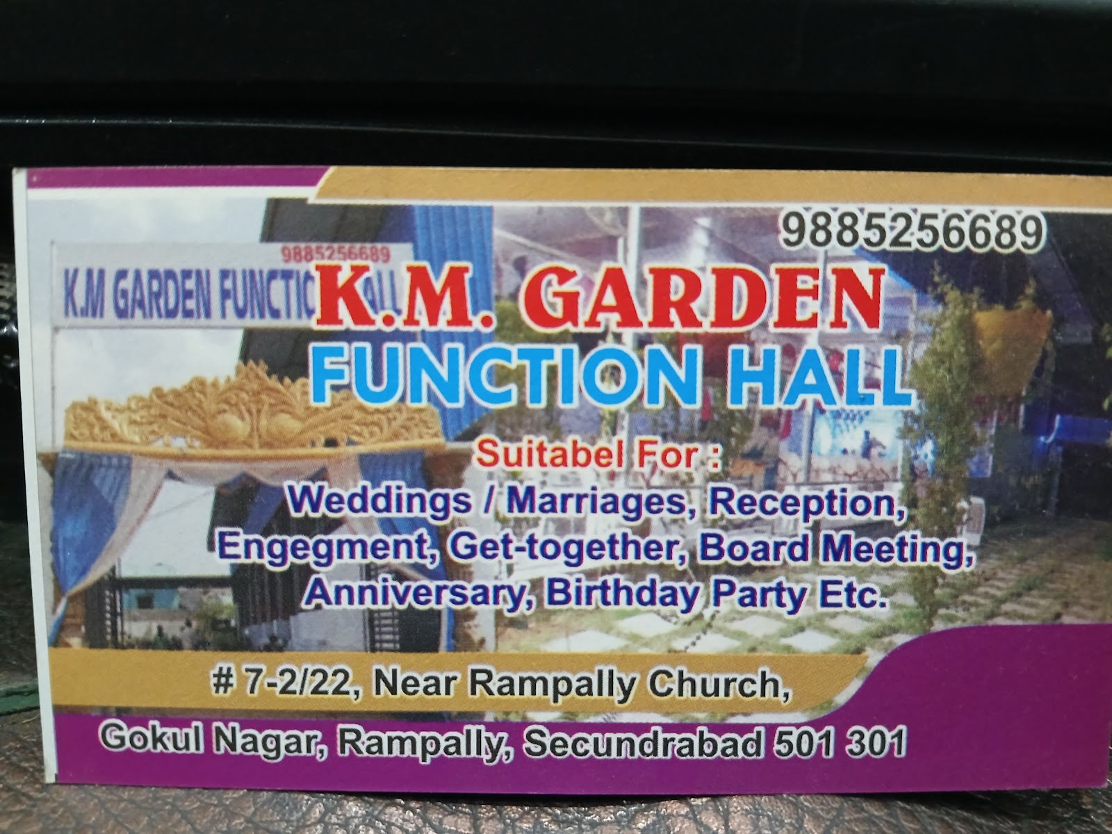K M Garden Function Hall — Banquet Hall in Hyderabad (on-site parking, in-house decoration, DJ permitted, bar service available)