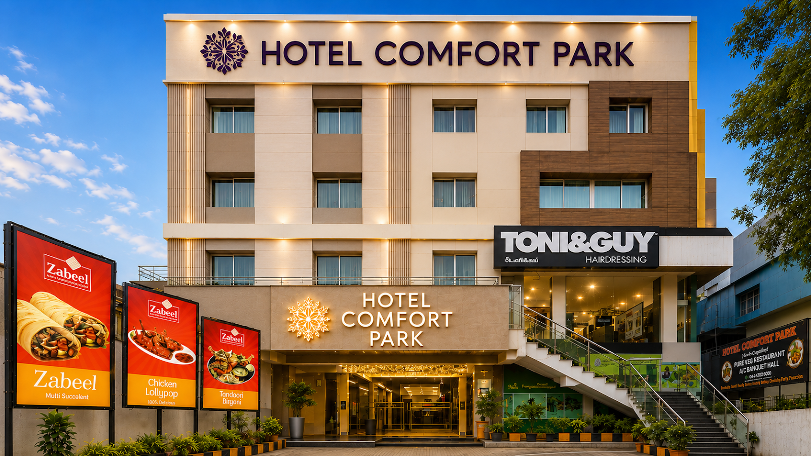 Hotel Comfort Park — Banquet Hall in Iyyapanthangal, Chennai (on-site parking, in-house decoration, outside catering allowed, DJ permitted)